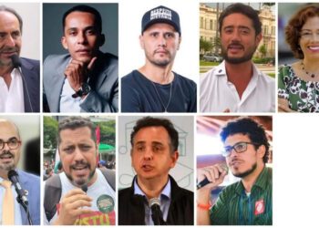 Pré-candidatos ao governo de Minas Gerais nas eleições de 2026 reunidos em montagem com principais nomes da disputa