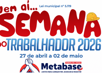 Arte oficial da Semana do Trabalhador 2026 em Itabira divulgada pelo Metabase