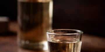 Copo de cachaça e garrafa após caso de suspeita de envenenamento em Santa Maria de Itabira